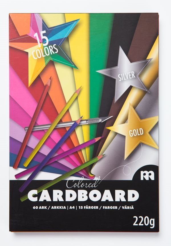 Block A4 färgsorterad kartong 15 färger 60 ark 220 gsm