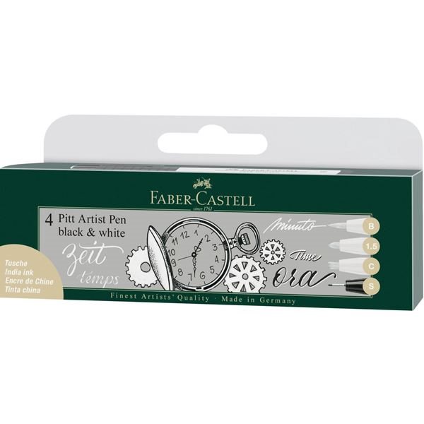 Faber-Castell 4 Pitt Artist pens Svart/Vit