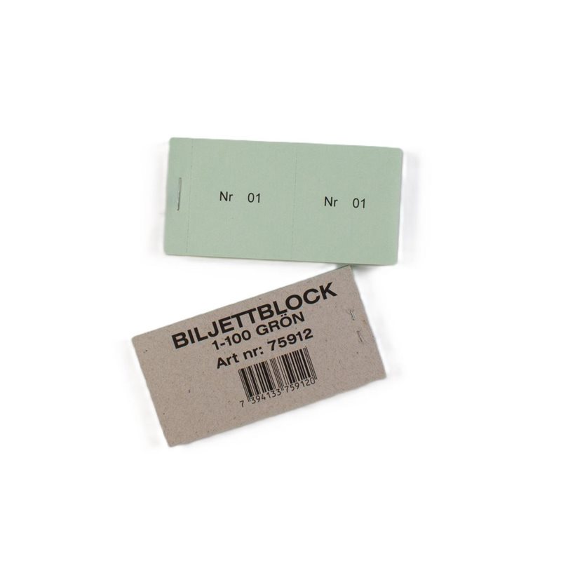 Biljettblock 1-100 grön